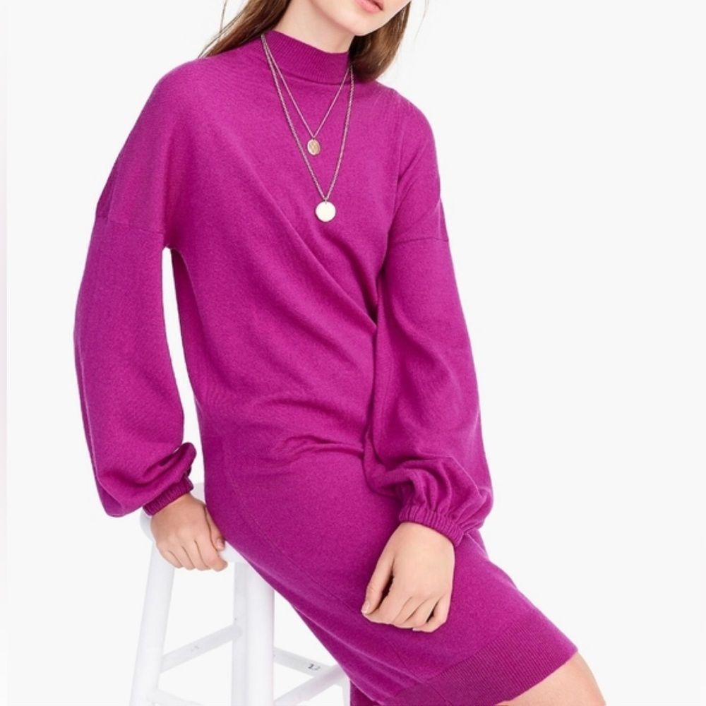 Universal Standard for J. Crew magenta balloon sleeve sweater dress